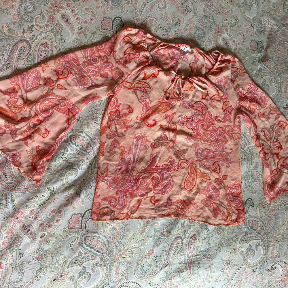 New York & Company Red Paisley Blouse